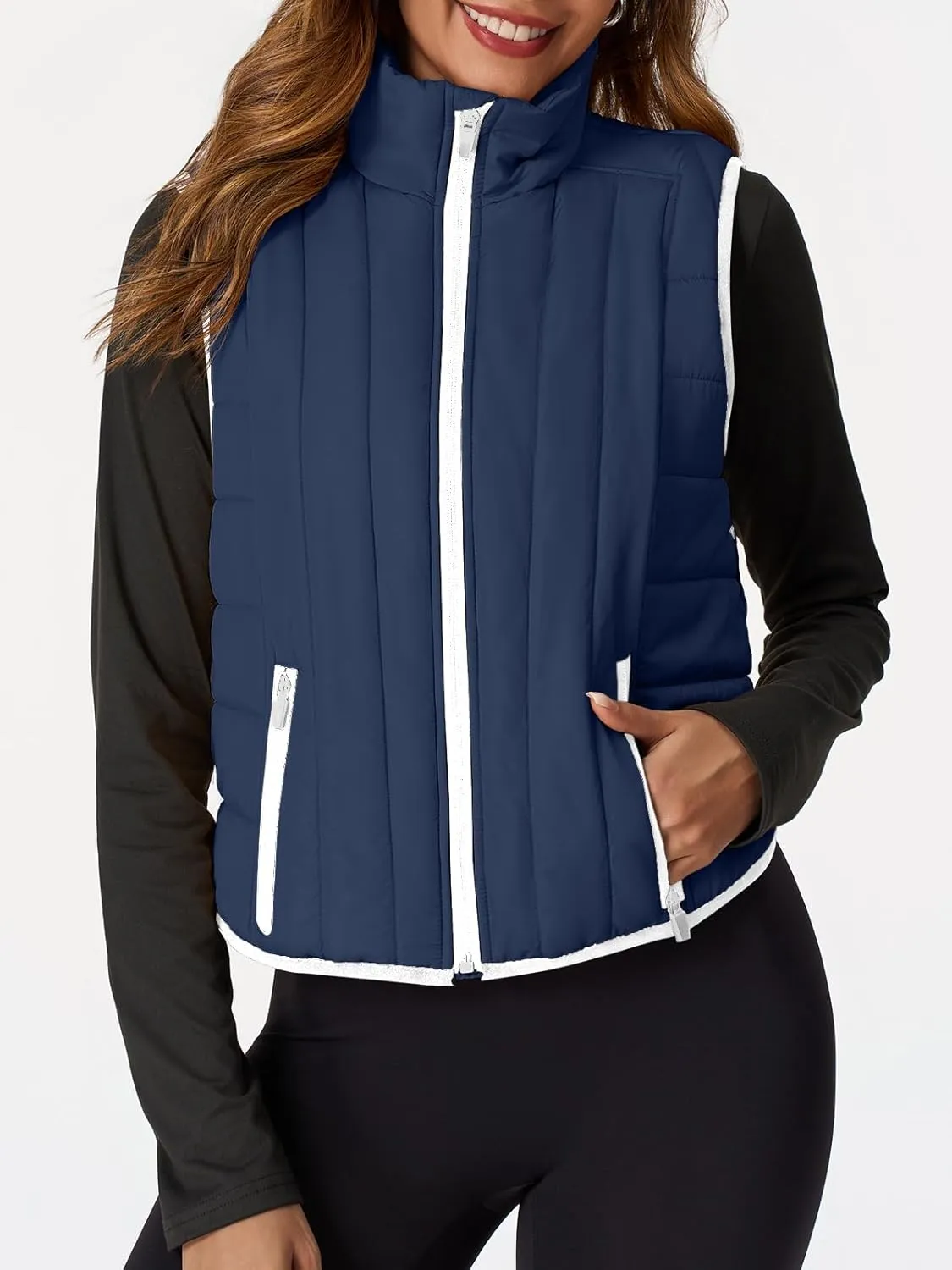 Tankaneo Womens Cropped Quilted Lightweight Vest Outerwear Running Sleeveless Jackets Zip Up Stand Collar Winter Coats