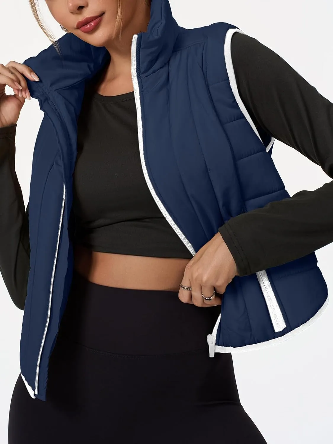 Tankaneo Womens Cropped Quilted Lightweight Vest Outerwear Running Sleeveless Jackets Zip Up Stand Collar Winter Coats