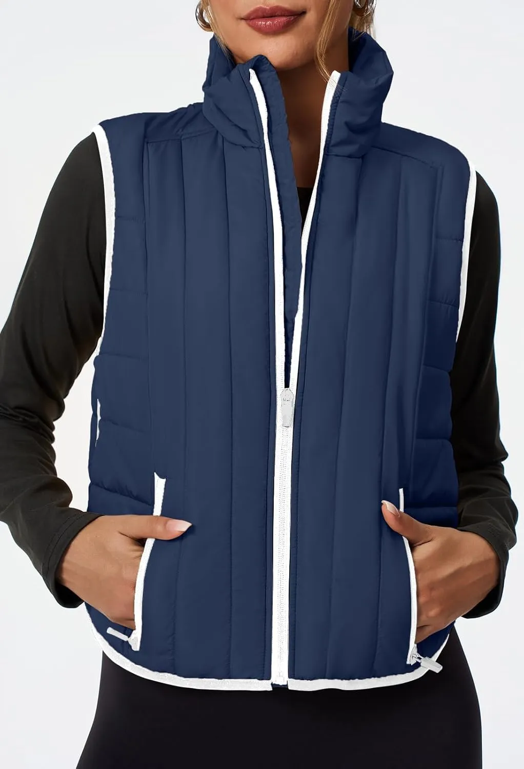 Tankaneo Womens Cropped Quilted Lightweight Vest Outerwear Running Sleeveless Jackets Zip Up Stand Collar Winter Coats