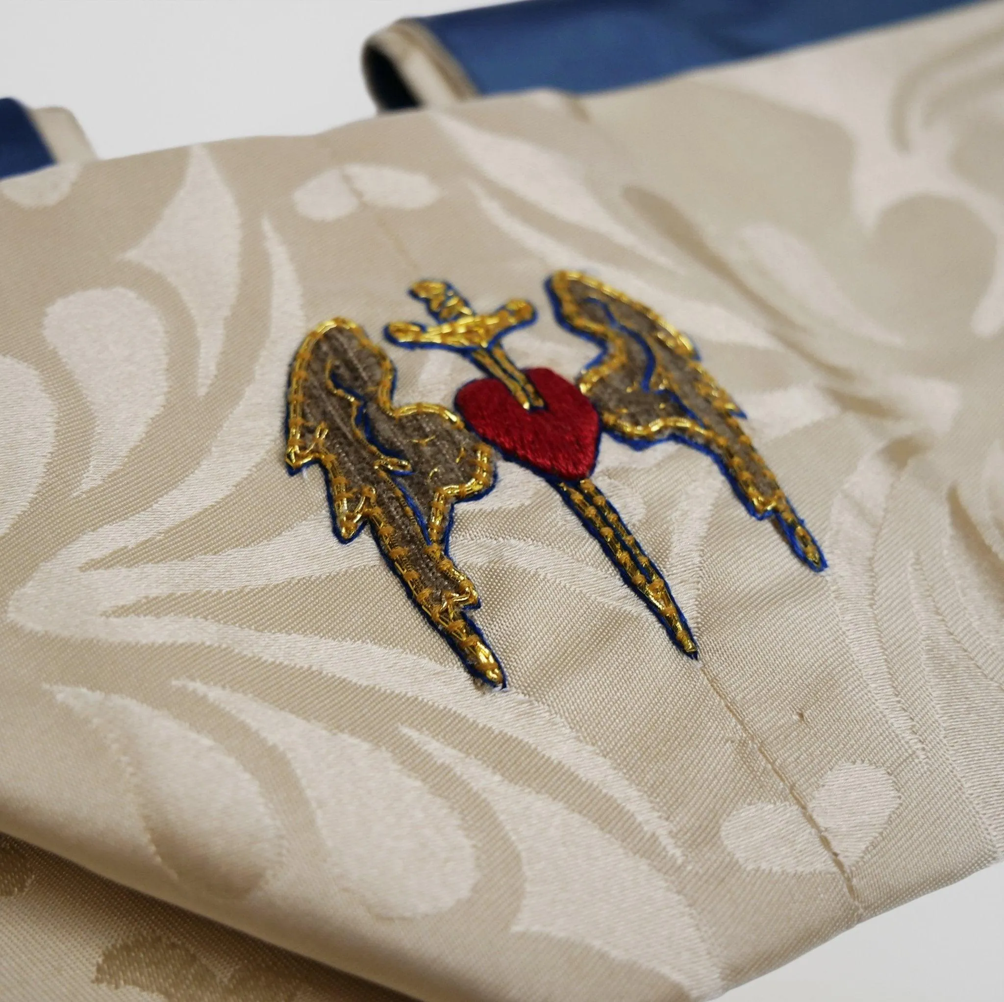 Tufton Stole in Cream 'Comper Cathedral' with Blue 'Hilliard' Orphreys and Hand Embroidery