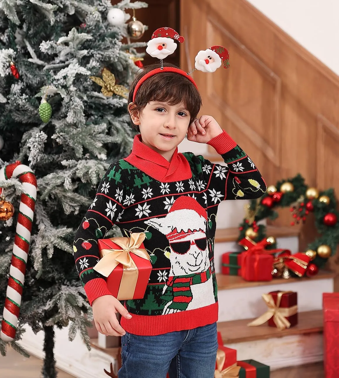 uideazone Boys Kids Ugly Christmas Sweater Novelty Toddler Knitting Xmas Lapel Pullover Jumper 18 Months-7 Years