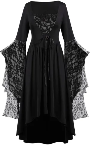 Vacation Halloween Dresses for Women Sleeve V Neck Lace Skull Midi Vintage Goth Thermal Fuzzy Dresses Women