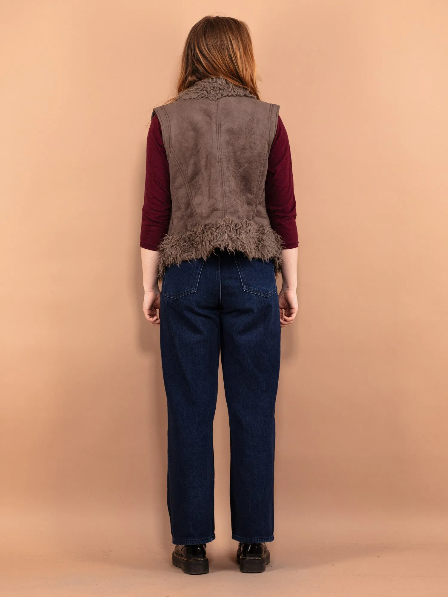 Vintage 00's Women Faux Shearling Vest in Brown