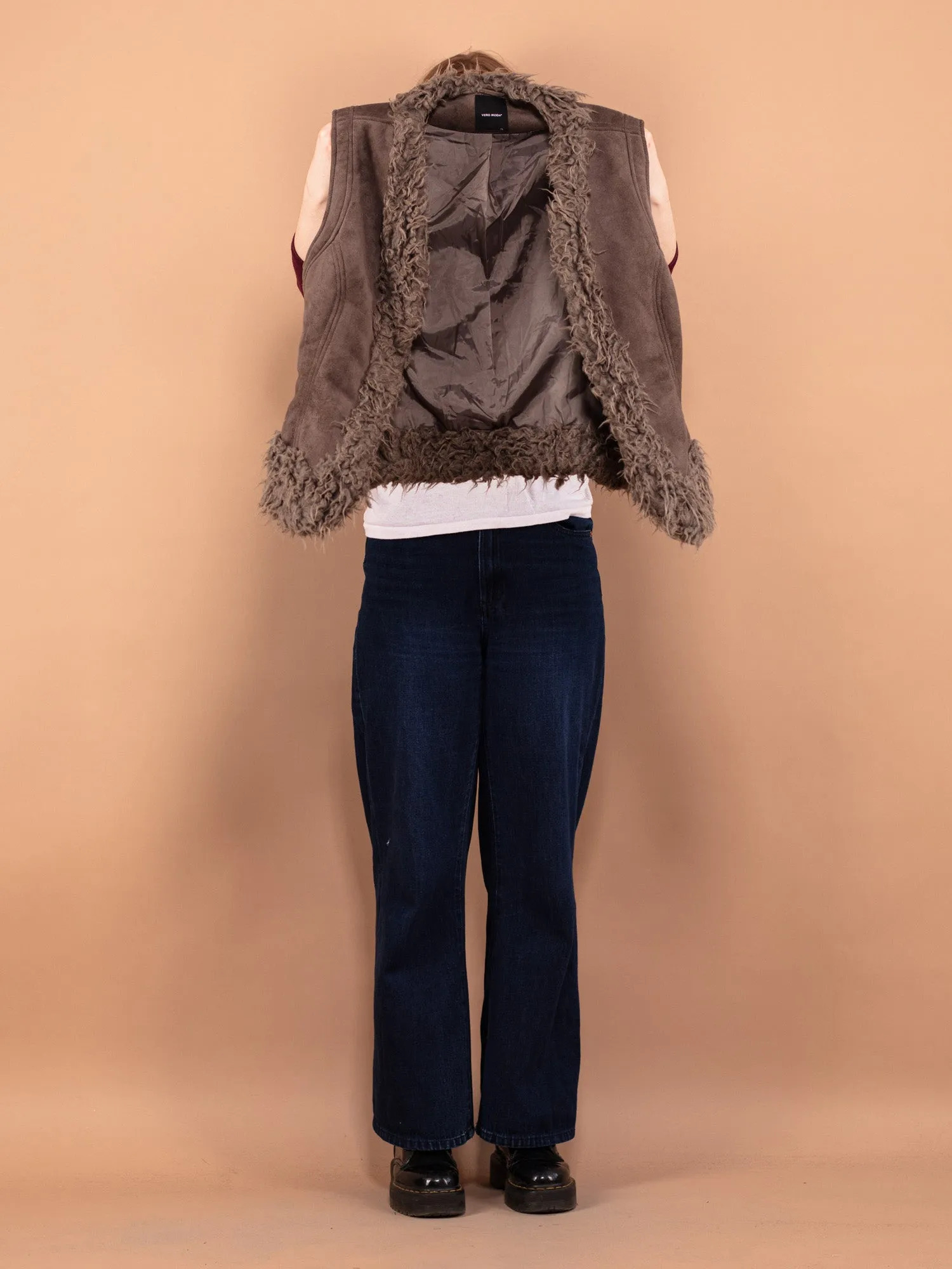 Vintage 00's Women Faux Shearling Vest in Brown