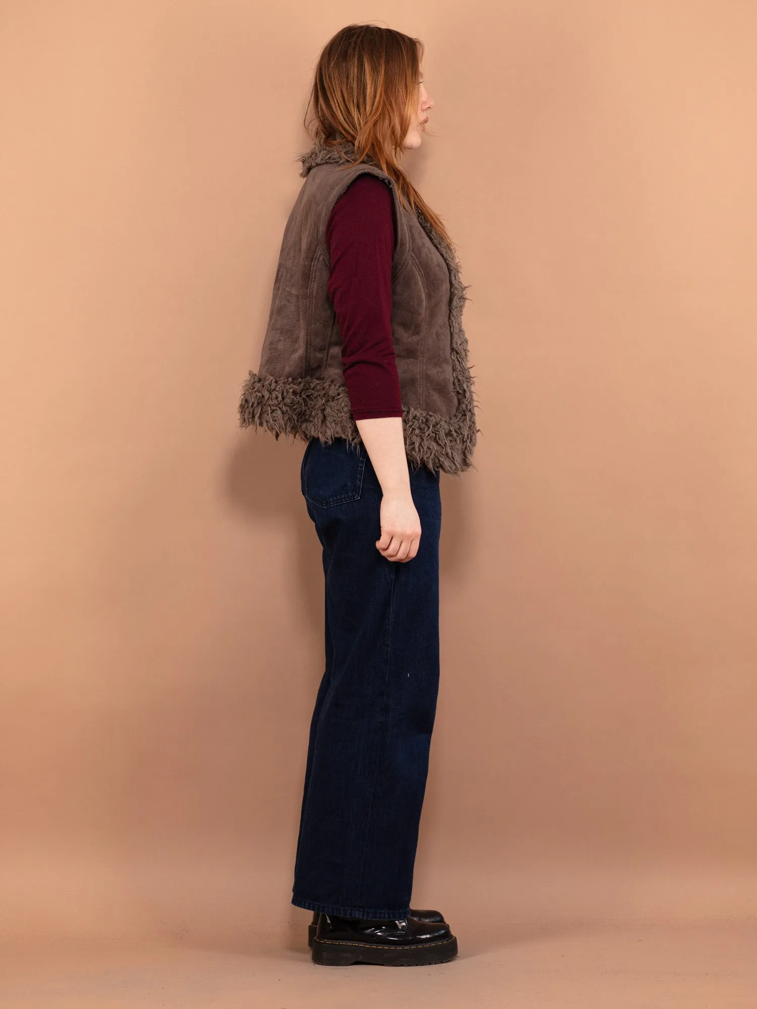 Vintage 00's Women Faux Shearling Vest in Brown