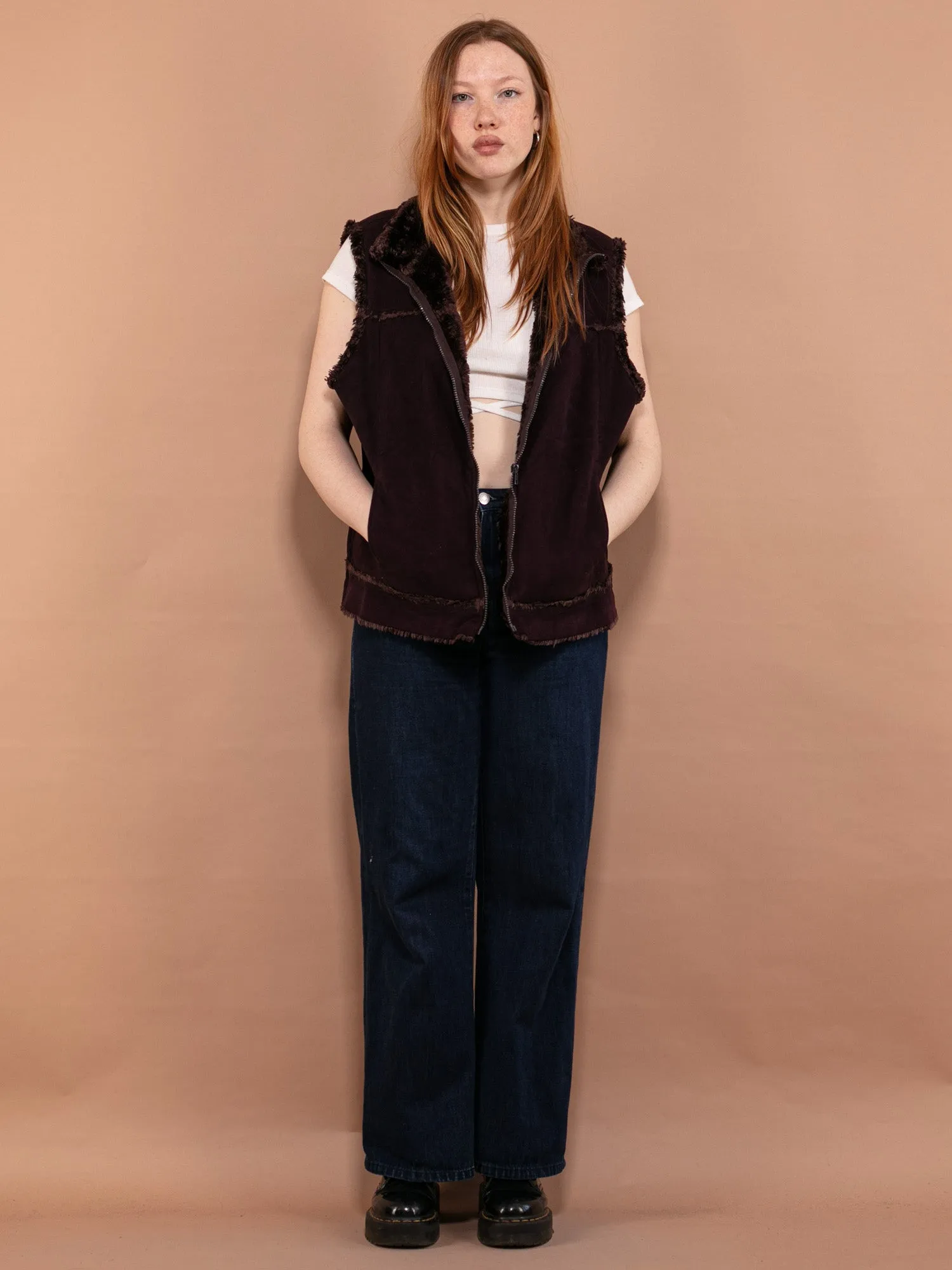 Vintage 00's Women Faux Shearling Vest in Purple