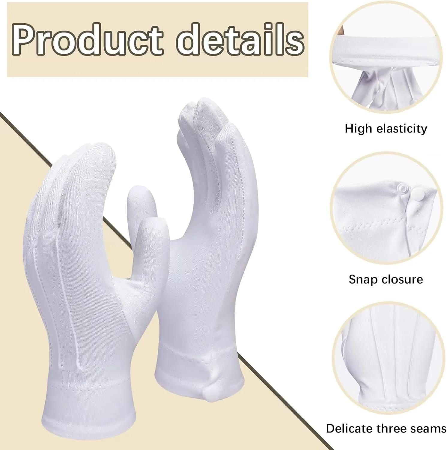 White Gloves with Snap Cuff Uniform Gloves Parade Costume for Police Server Funeral Formal Tuxedo Guard