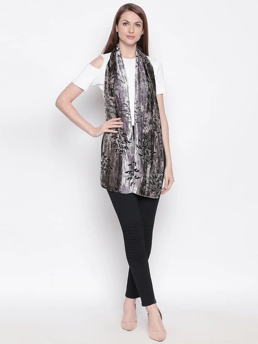 Women Grey & Black Printed Stole