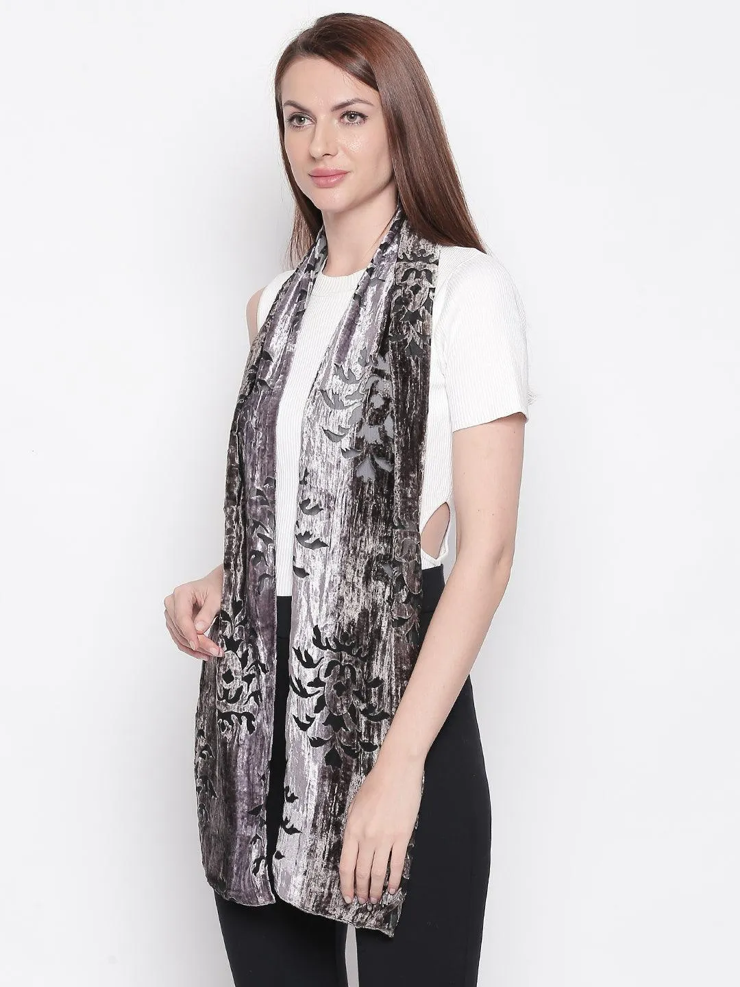 Women Grey & Black Printed Stole