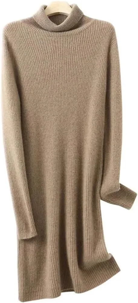 WomenS Turtleneck Wool Dress Long Sleeve Mini Above Knee Pullover Straight Casual Sweater Dress