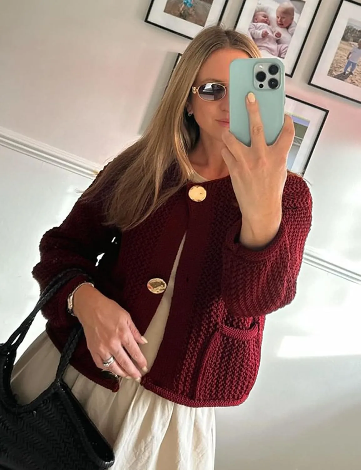 Yimoon Womens Cropped Cardigan Sweaters Gold Button Down Chunky Knit Sweaters Long Sleeve Open Front Fall Crochet Cardigan